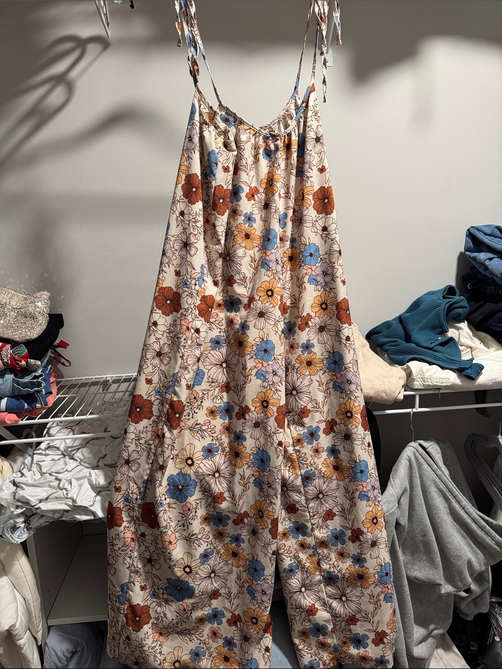 Floral Spaghetti-Strap Maxi Dress - Blue, Rust & Mustard